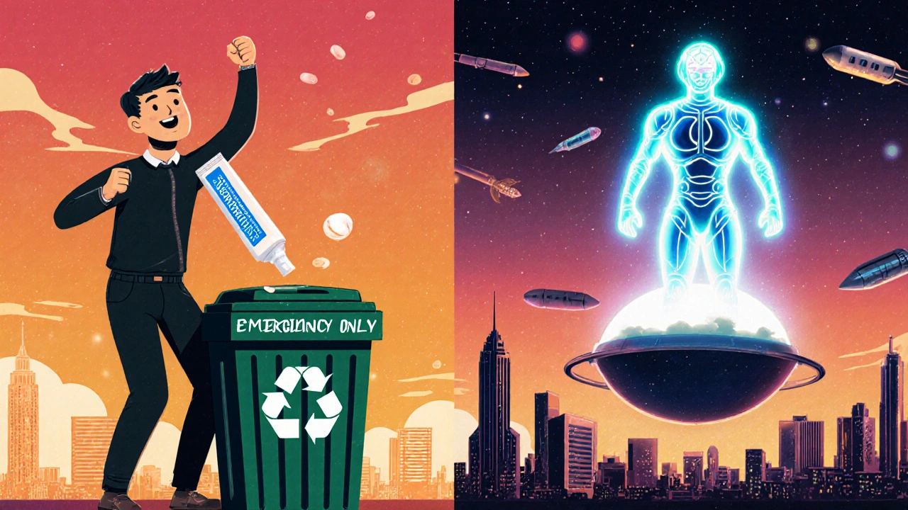 A patient discards steroid cream as a bio-armor suit representing safe alternatives rises in the background.