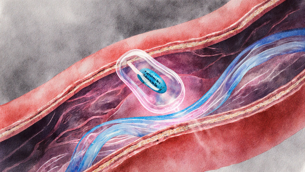 Illustrated cross‑section of penile blood vessels showing relaxed smooth muscle due to PDE5 inhibition.