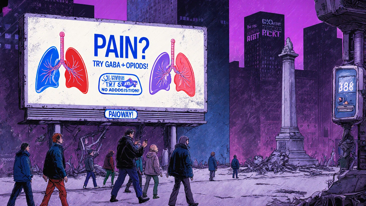 People with visible flickering lungs in a dystopian city, one checking a silent pulse oximeter reading 88%.