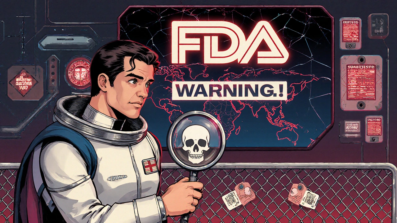 Pharmacist reveals fentanyl skull inside counterfeit pill using a glowing magnifying glass.