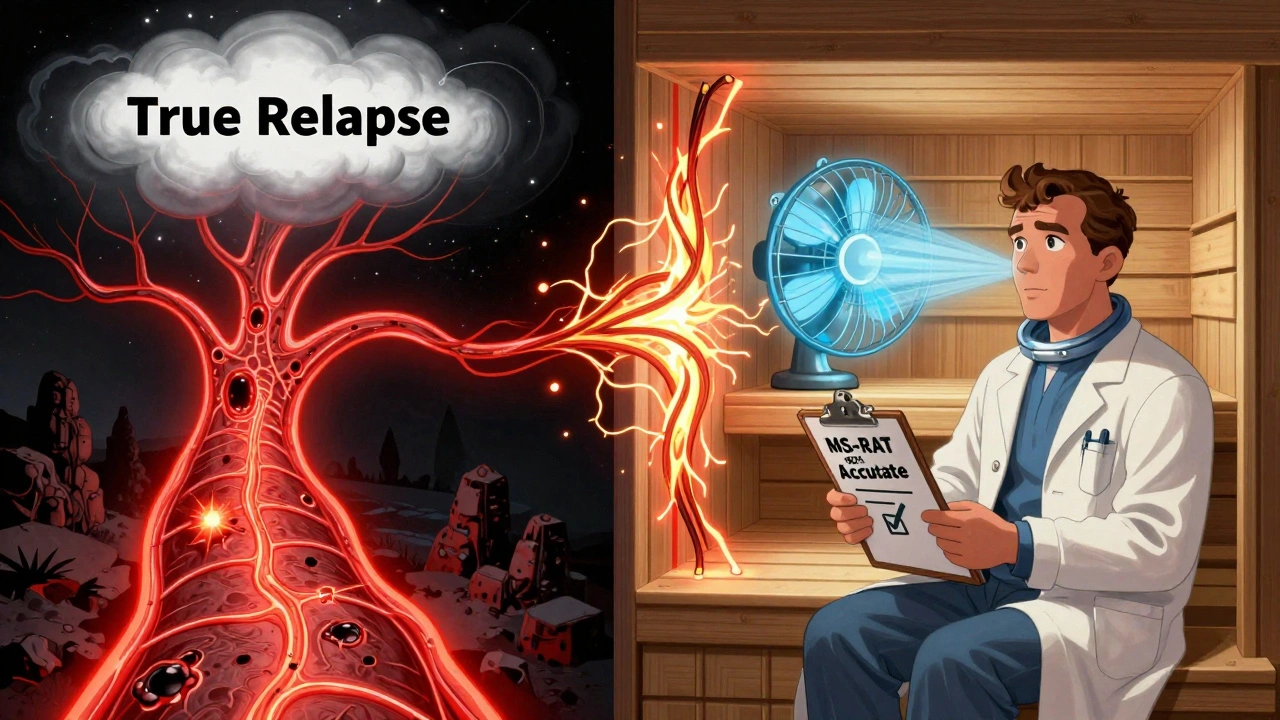 Split scene: one side shows damaged nerves with inflammation, the other shows a frayed wire cooling down under blue air.