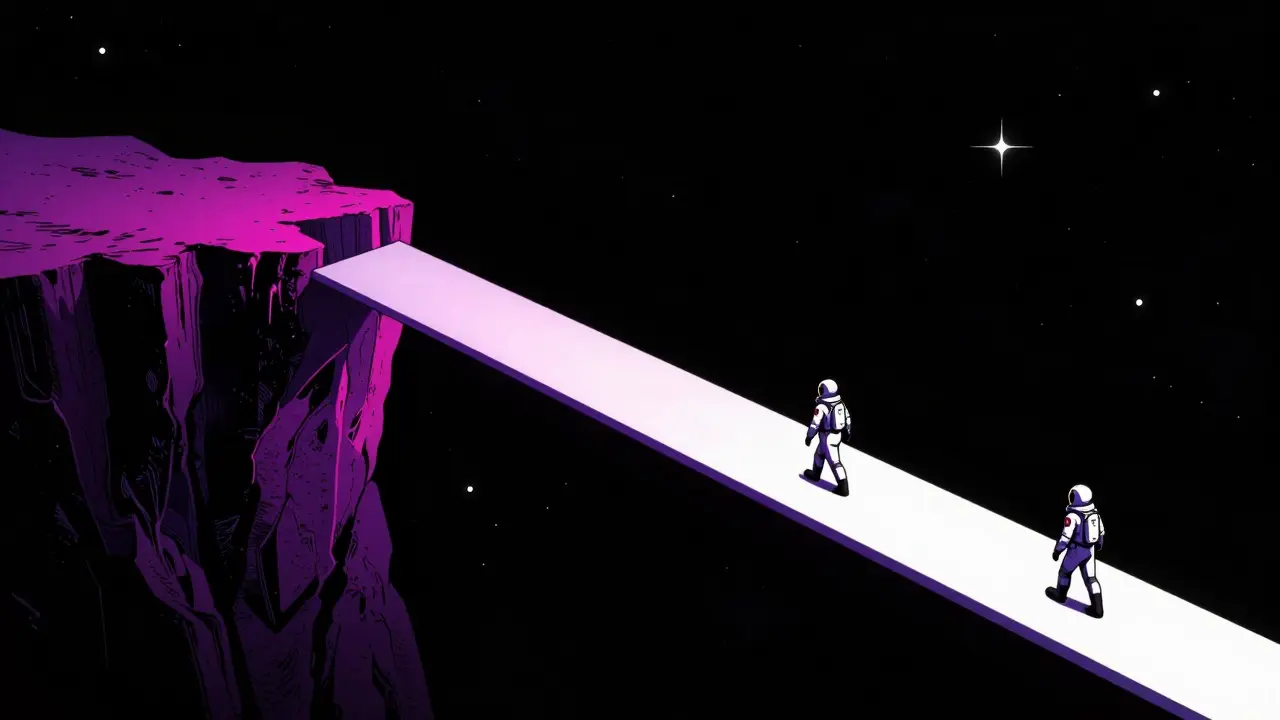 Conceptual art comparing a steep cliff to a safe ramp for medication tapering.