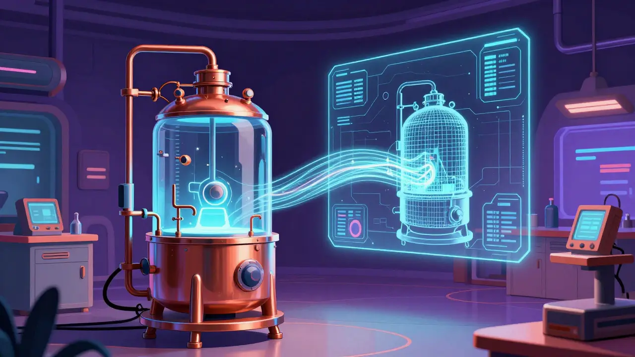 Holographic digital twin of a bioreactor in a futuristic manufacturing facility