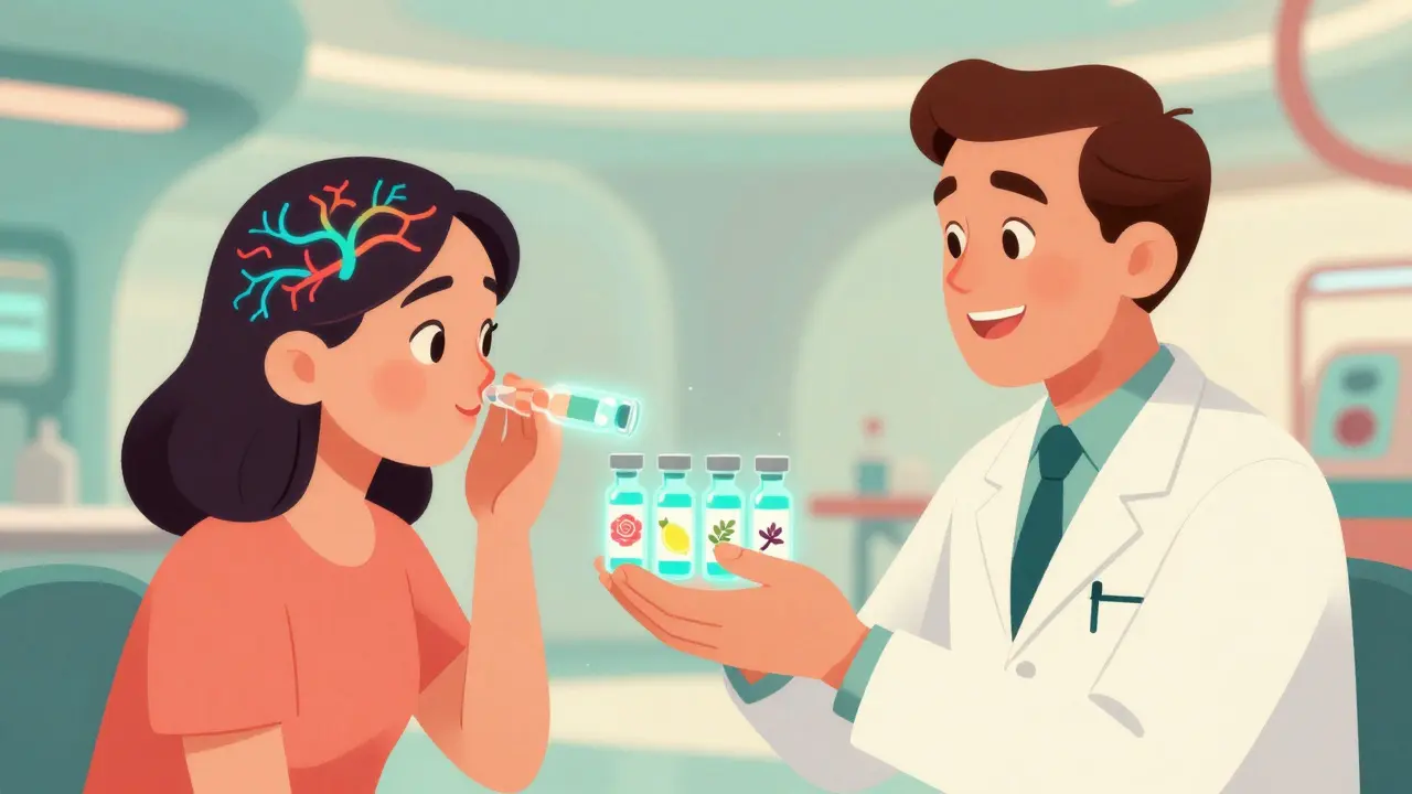 Patient doing olfactory training with scented vials