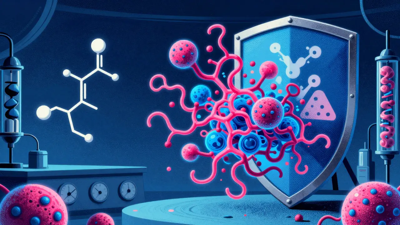 Complex biological molecules protected by shields vs simple chemicals in retro lab