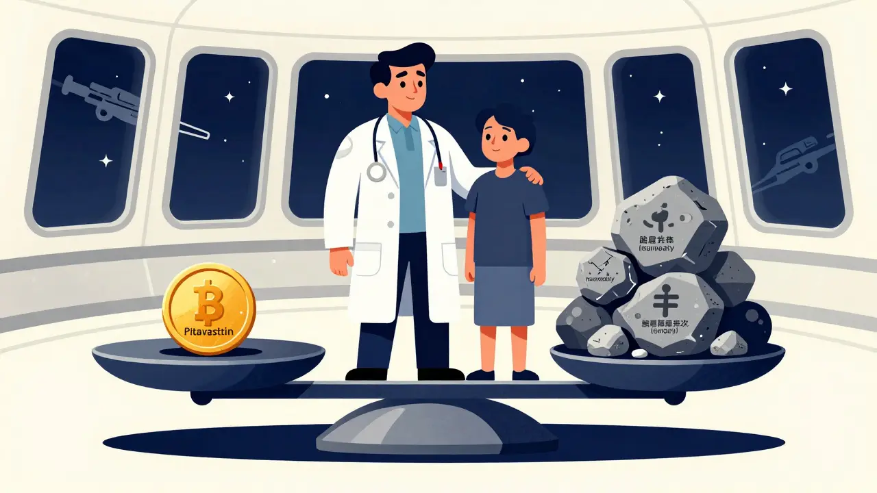 Doctor and patient balancing drug costs against long-term diabetes risks in retro-futurism art